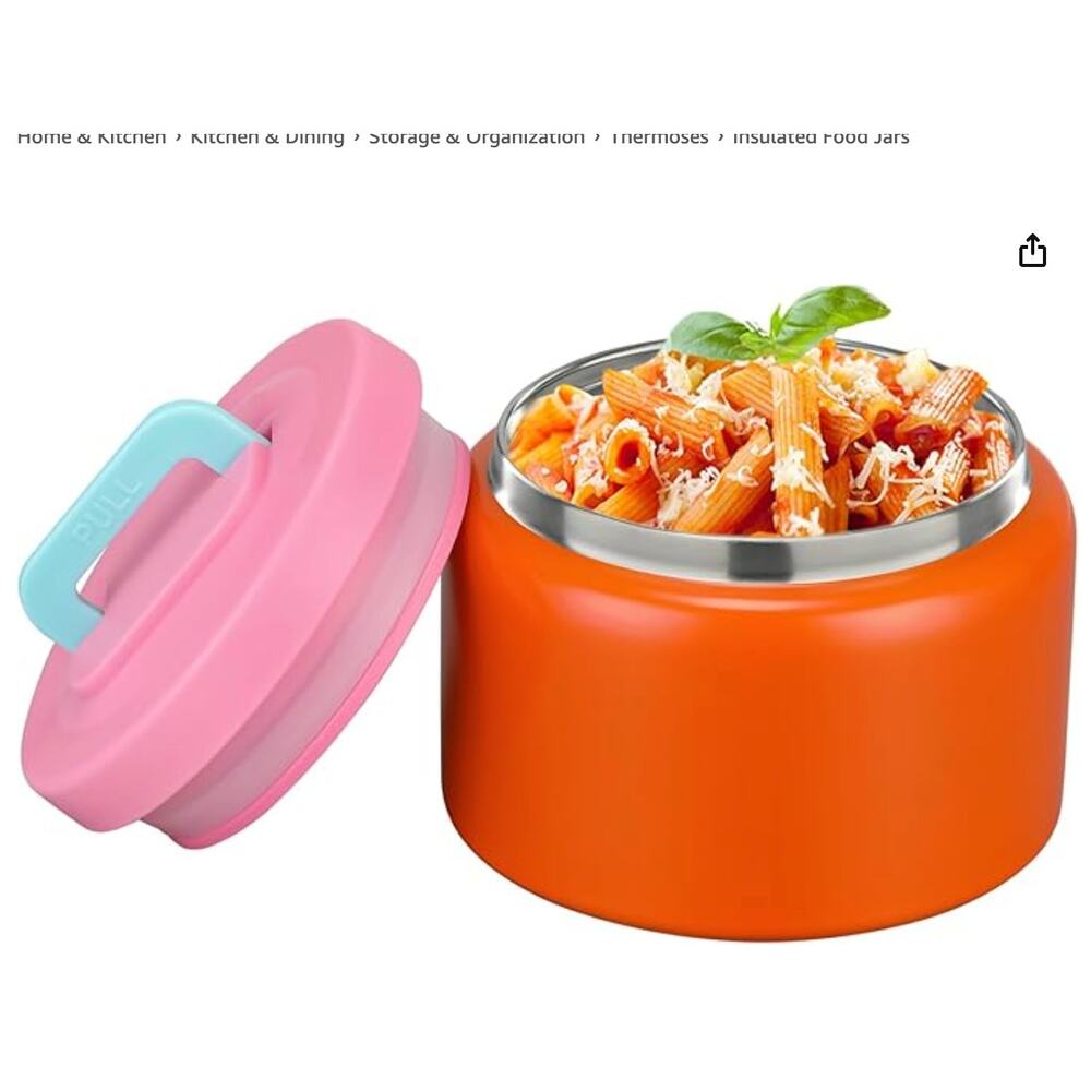 Kids Stainless Steel Thermo for Hot Food Container- Pure Orange/Pink